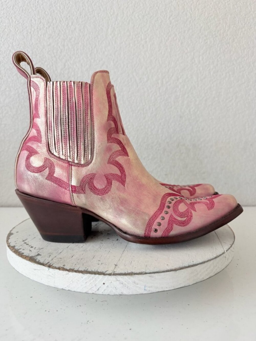 Old Gringo SHAY Pink Cowboy Boots Womens Size 9 Western Gold Leather Short - Picture 2 of 11